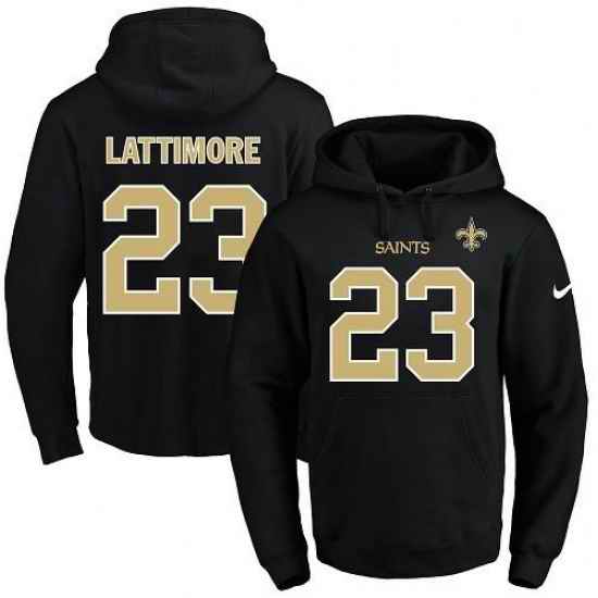 NFL Mens Nike New Orleans Saints 23 Marshon Lattimore Black Name Number Pullover Hoodie